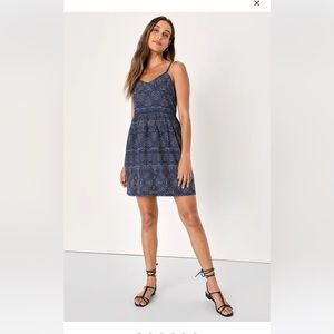 RVCA Nolan Navy Blue Print Dress XS EUC